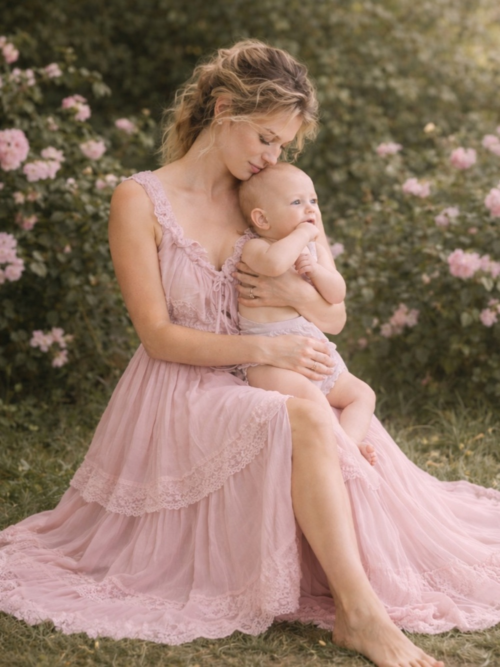 Free People Pink Lace Trim Maxi Dress